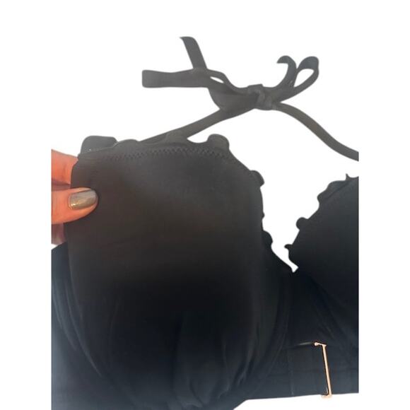 Shade & Shore Black Scalloped Trim Lightly Lined Padded Bikini Top Women 38D - Picture 3 of 8